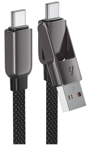 כבל סנכרון וטעינה קצר USB-A ו-USB-C ל-USB-C, עיצוב מתקפל מהפכני, תומך טעינה מהירה, 0.2 מטר