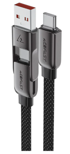 כבל סנכרון וטעינה קצר USB-A ו-USB-C ל-USB-C, עיצוב מתקפל מהפכני, תומך טעינה מהירה, 0.2 מטר