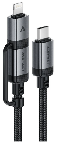 כבל סנכרון וטעינה איכותי USB-C ל-USB-C עם מתאם Lightning מובנה, קלוע