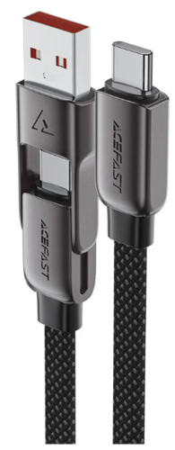 כבל סנכרון וטעינה USB-A/USB-C ל-USB-C, תומך טעינה מהירה, 1.2 מטר