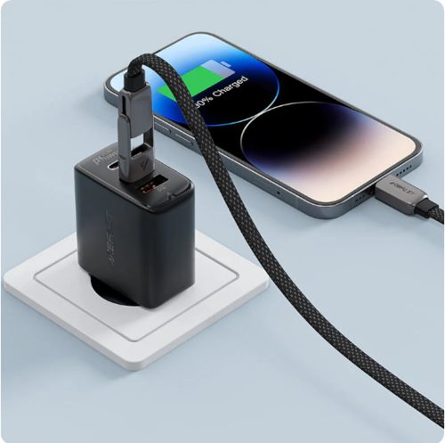 כבל סנכרון וטעינה USB-A/USB-C ל-USB-C, תומך טעינה מהירה, 1.2 מטר