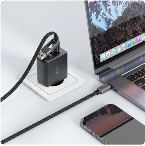 כבל סנכרון וטעינה USB-A/USB-C ל-USB-C, תומך טעינה מהירה, 1.2 מטר