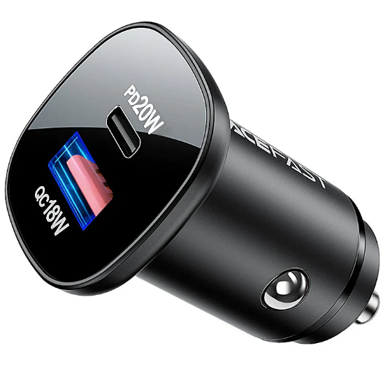 סט מטען מהיר לרכב הכולל ראש טעינה USB-C + USB-A וכבל טעינה USB-C ל-USB-C