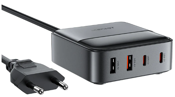 מטען מפוצל שולחני חכם עם 2 יציאות USB-C ו-2 יציאות USB-A, עמדת טעינה מהירה לכל המכשירים בבית או במשרד