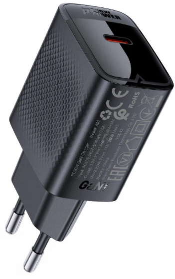 ראש מטען מהיר USB-C, טעינת PD20W מהירה, שחור