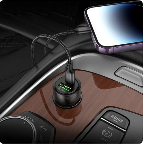 ראש מטען מהיר לרכב, 2 יציאות (USB-C+USB-A), עיצוב שקוף