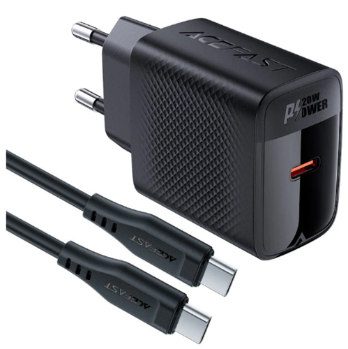 סט טעינה הכולל ראש מטען מהיר USB-C וכבל USB-C, טעינת PD20W מהירה, שחור