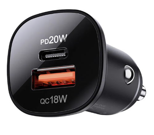 סט מטען מהיר לרכב הכולל ראש טעינה USB-C + USB-A וכבל טעינה USB-C ל-USB-C