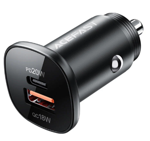 סט מטען מהיר לרכב הכולל ראש טעינה USB-C + USB-A וכבל טעינה USB-C ל-USB-C