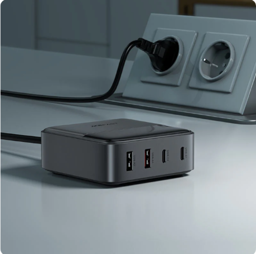 מטען מפוצל שולחני חכם עם 2 יציאות USB-C ו-2 יציאות USB-A, עמדת טעינה מהירה לכל המכשירים בבית או במשרד