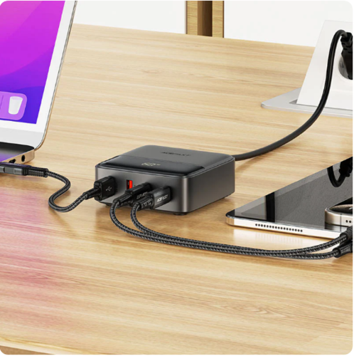 מטען מפוצל שולחני חכם עם 2 יציאות USB-C ו-2 יציאות USB-A, עמדת טעינה מהירה לכל המכשירים בבית או במשרד