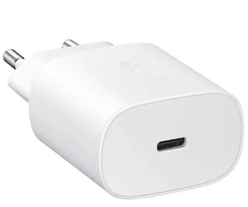 סט ראש מטען קיר סמסונג וכבל USB-C ל-USB-C, טעינה מהירה 25W, לבן
