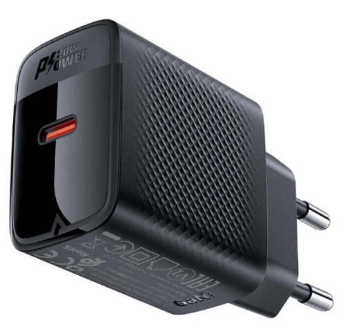 ראש מטען מהיר USB-C, טעינת PD20W מהירה, שחור
