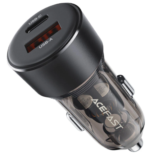 מטען מהיר לרכב, חיבור כפול (USB-A ו-USB-C), עיצוב מינימליסטי