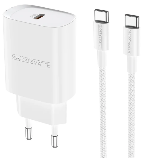 סט ראש מטען מהיר וכבל USB-C ל-USB-C, טעינה מהירה PD20W, לבן