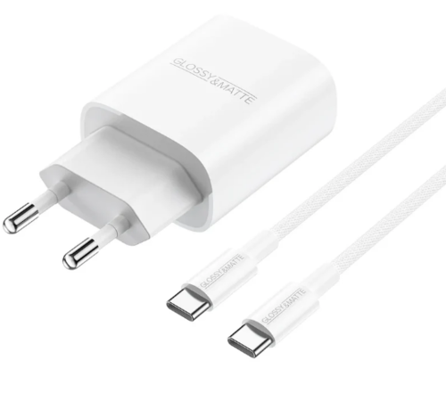 סט ראש מטען מהיר וכבל USB-C ל-USB-C, טעינה מהירה PD20W, לבן