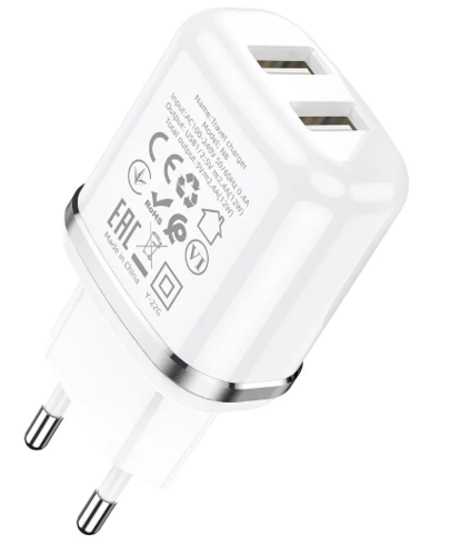 ראש מטען מהיר 2 יציאות USB-A, הספק מקסימלי 12W