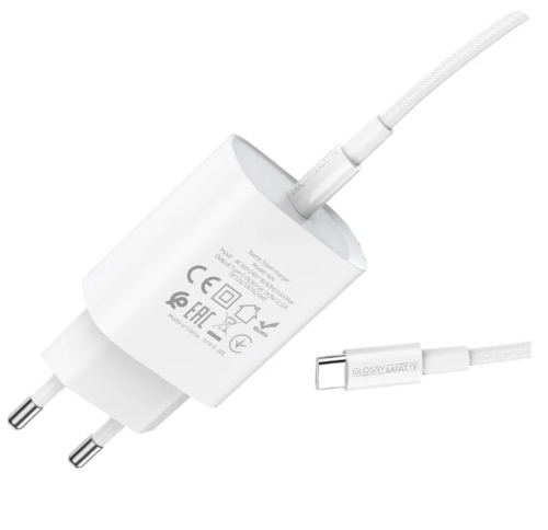 סט ראש מטען מהיר וכבל USB-C ל-USB-C, טעינה מהירה PD20W, לבן