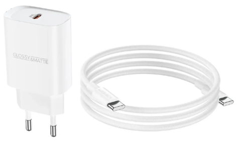 סט ראש מטען מהיר וכבל USB-C ל-USB-C, טעינה מהירה PD20W, לבן