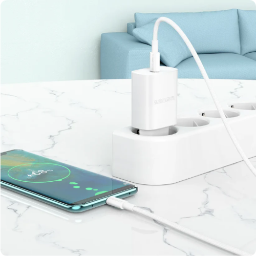 סט ראש מטען מהיר וכבל USB-C ל-USB-C, טעינה מהירה PD20W, לבן