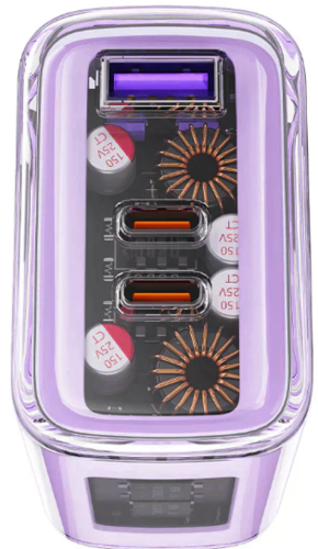 מטען קיר לטלפון, טעינה מהירה 2 כניסות USB-C וכניסת USB-A, סגול
