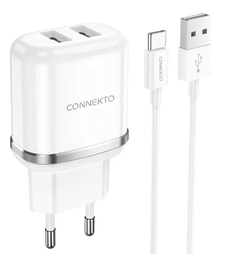 סט טעינה הכולל ראש מטען מהיר 2 יציאות USB-A וכבל USB-A ל-USB-C