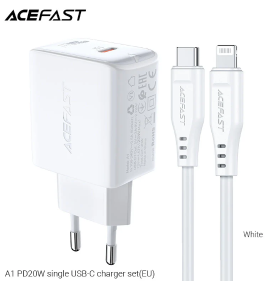 סט טעינה לאייפון, כולל מטען USB-C וכבל טעינה USB-C to Lightning