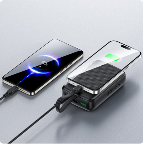 מטען נייד (סוללת גיבוי) 20000mAh לטעינה מהירה PD 22.5W, קומפקטי וקל משקל, שחור
