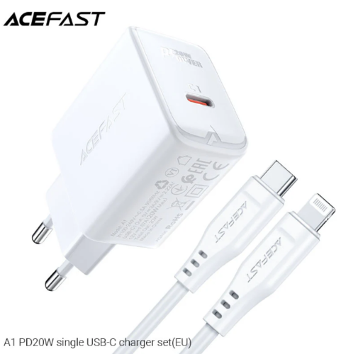 סט טעינה לאייפון, כולל מטען USB-C וכבל טעינה USB-C to Lightning