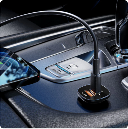 סט מטען מהיר לרכב הכולל ראש טעינה USB-C + USB-A וכבל טעינה USB-C ל-Lightning