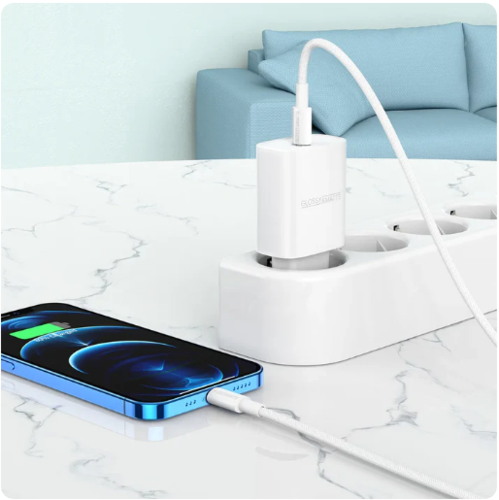 סט ראש מטען מהיר וכבל USB-C ל-Lightning, טעינה מהירה PD20W, לבן