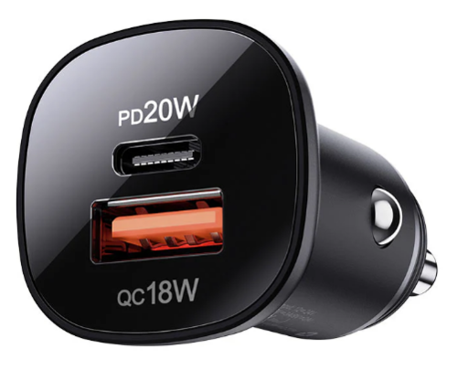 ראש מטען מהיר לרכב, 2 יציאות (USB-C+USB-A)
