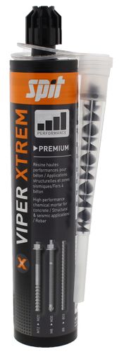 דבק עיגון כימי VIPER XTREM מבית SPIT על בסיס וינילסטר לעומסים כבדים, מאושר ETA לבטון סדוק ותנאים סיסמיים, מתאים לעבודה בתנאי לחות ורטיבות