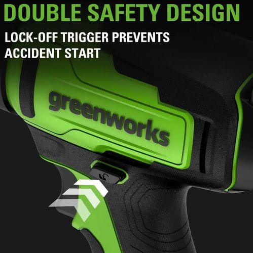 אקדח חום נטען GREENWORKS 99630-1 24V עם סוללת 2 אמפר ומטען, מגיע לטמפרטורה של 500 מעלות תוך 9 שניות, כולל נעילת הדק ותאורת LED