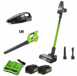 דיל VAC PRO שואב אבק אלחוטי 24V + שתי סוללות 4 אמפר + מטען כפול ומפוח/שואב במתנה סט מלא - 24V דגם 99780-3 GREENWORKS