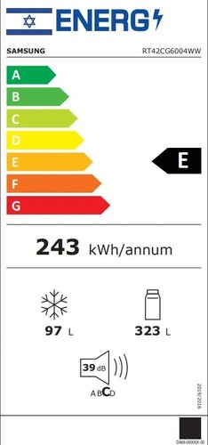 מקרר מקפיא עליון 420 ליטר נטו Samsung RT42CG6004WW 