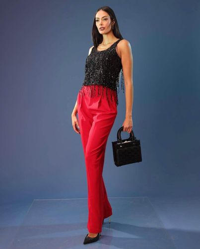 Tulle top embroidered with sequin fringes