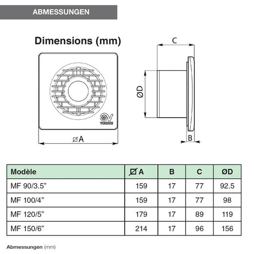ונטה / שואב אוויר Vortice Punto MF 150/6" LL