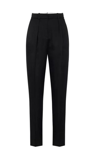 High-waisted shiny enver satin straight trousers with darts, .