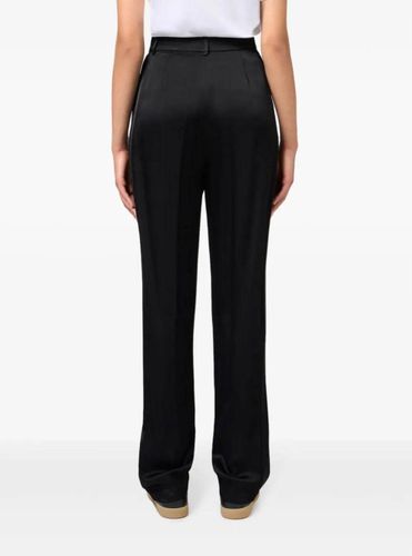 High-waisted shiny enver satin straight trousers with darts, .