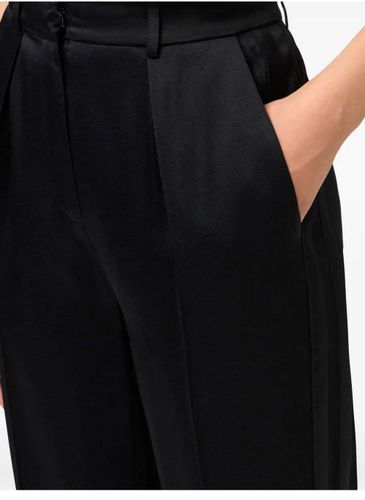 High-waisted shiny enver satin straight trousers with darts, .