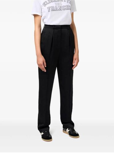 High-waisted shiny enver satin straight trousers with darts, .