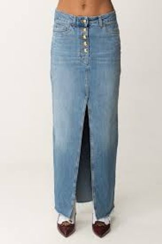 Long denim skirt with slit‏