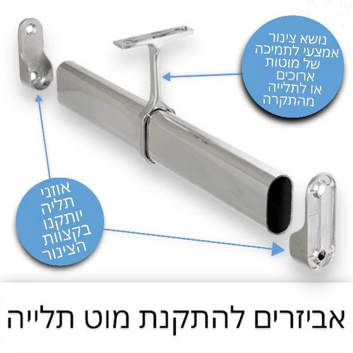 חיבור למוט (צינור אובלי) תליית בגדים לארון פינה 90º | אפור