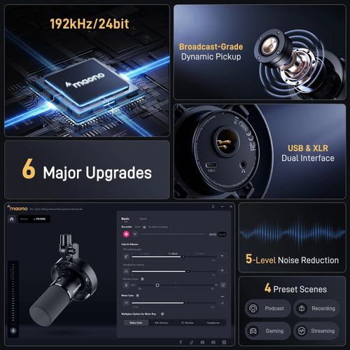 מיקרופון דינמי עם חצובה בחיבור XLR/USB דגם MAONO PD300X
