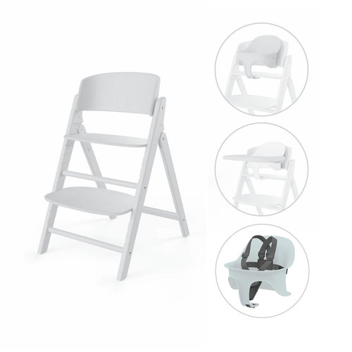 כיסא לתינוק Click & Fold 3-in-1 עם מגש, מושב תינוק ורתמת רצועות - לבן