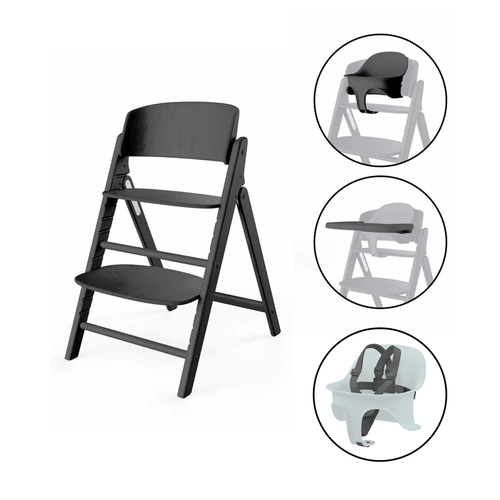 כיסא לתינוק Click & Fold 3-in-1 עם מגש, מושב תינוק ורתמת רצועות - שחור