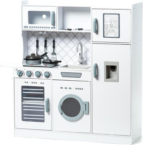 מטבח מעץ לילדים עם כיריים אורות וצלילים שלל אביזרי משחק - דגם אביב