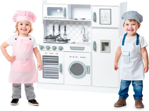 מטבח מעץ לילדים עם כיריים אורות וצלילים שלל אביזרי משחק - דגם אביב