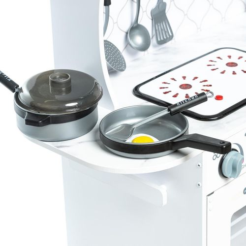 מטבח מעץ לילדים עם כיריים אורות וצלילים שלל אביזרי משחק - דגם אביב